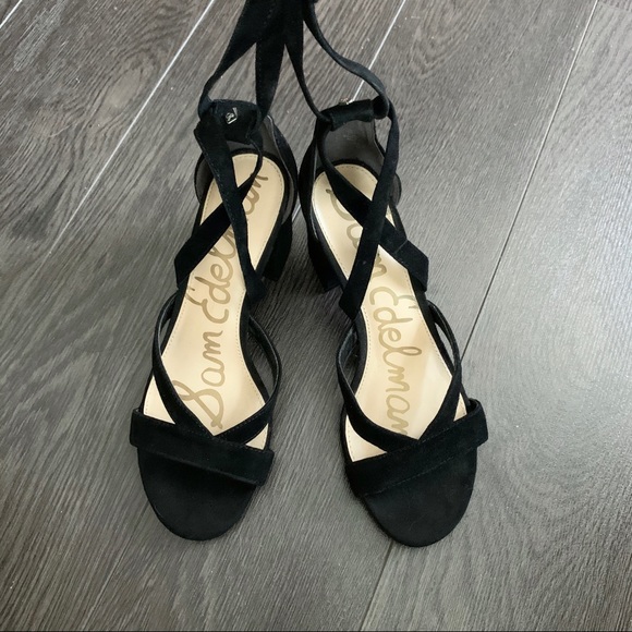 SAM EDELMAN Sheri Sandal Black Suede Wrap Tie - Picture 2 of 9